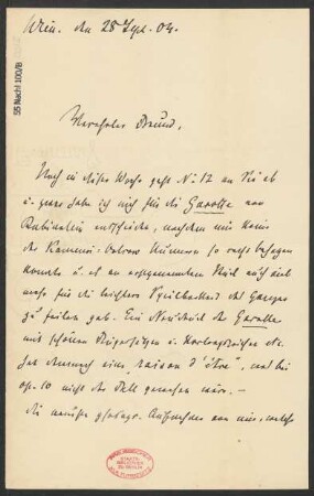 Brief an Ludwig Strecker  und B. Schott's Söhne : 28.09.1904