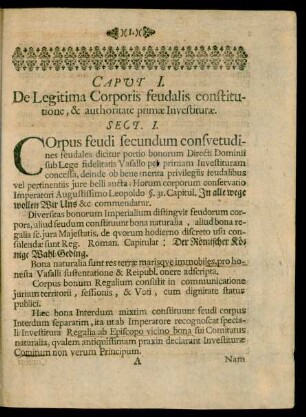 Caput I. De Legitima Corporis feudalis constitutione, & authoritate primae Investiturae