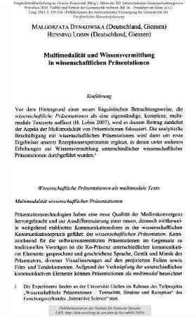 Multimodalität und Wissensvermittlung in wissenschaftlichen Präsentationen