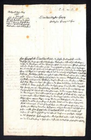 Schreiben an Friedrich Eugen Herzog zu Württemberg