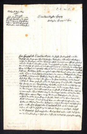 Schreiben an Friedrich Eugen Herzog zu Württemberg