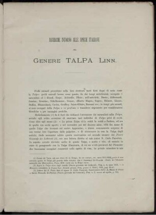 Ricerche Intorno Specie Italiane Del Genere Talpa Linn.