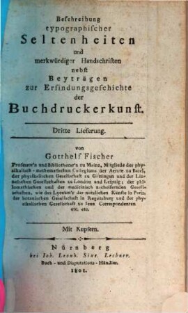 Beschreibung einiger typographischen Seltenheiten nebst Beyträgen zur Erfindungsgeschichte der Buchdruckerkunst, 3