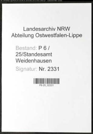 Sterberegister Standesamt Weidenhausen