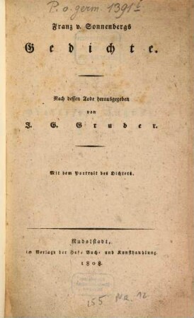 Franz v. Sonnenbergs Gedichte : mit dem Portr. des Dichters