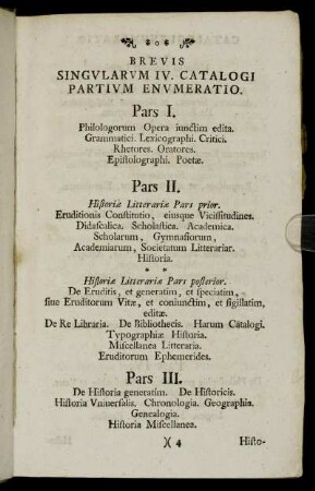 Brevis Singularum IV. Catalogi Partium Envmeratio.