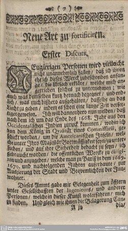 Neue Art zu fortificieren. Erster Discurs.