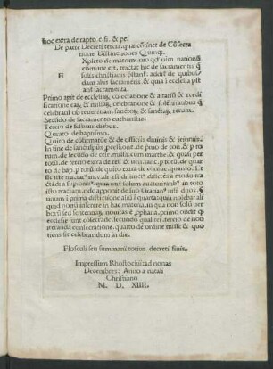 De parte Decreti tercia: quae continet de Consecratione Distinctiones Quinque.