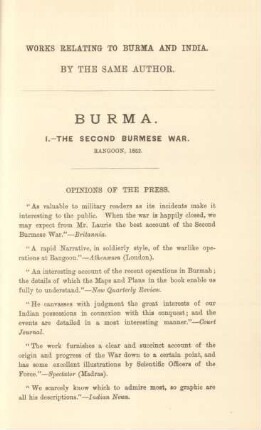 Works relating to Burma and India by the same author