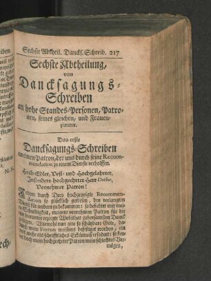 Sechste Abtheilung, von Dancksagungs-Schreiben ...