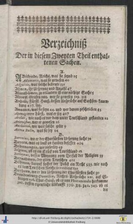 Verzeichniß Der in diesem Zweyten Theil enthaltenen Sachen.
