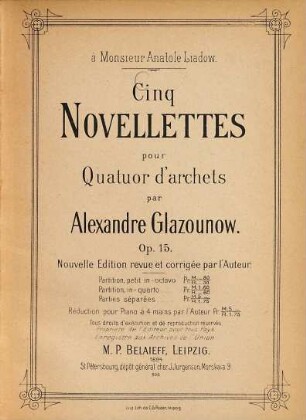 Cinq novellettes : pour quatuor d'archets ; op. 15