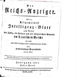 Kaiserlich privilegirter Reichs-Anzeiger. 1802,1, 1802, 1