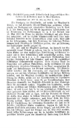 Beschäftigung und Schulbesuch jugendlicher Arbeiter in Fabriken und in Werkstätten : [V. Elementarschulwesen]