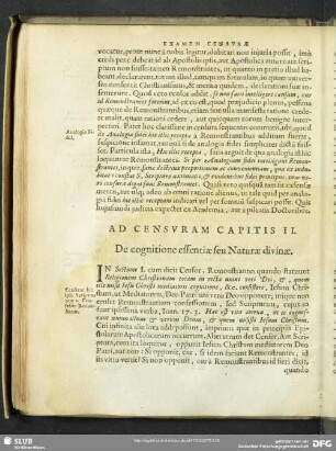 Ad Censuram Capitis II. De cognitione essentiae seu Naturae divinae