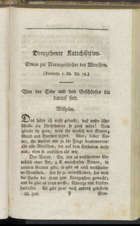Dreyzehente Katechisation. Etwas zur Naturgeschichte des Menschen.