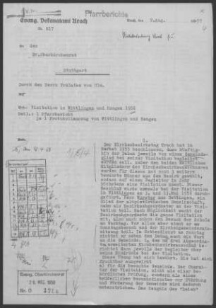 Wittlingen-Hengen: Visitationsbericht mit Pfarrbericht 1956