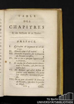 Table des chapitres et des sections de ce Traitté.