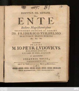 Disputat. III. Metaph. De Ente