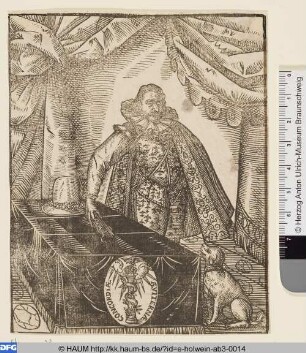 Heinrich Julius, Herzog von Braunschweig-Lüneburg, am Tisch stehend