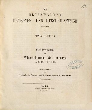Die Gripswalder Matronen- und Mercuriussteine