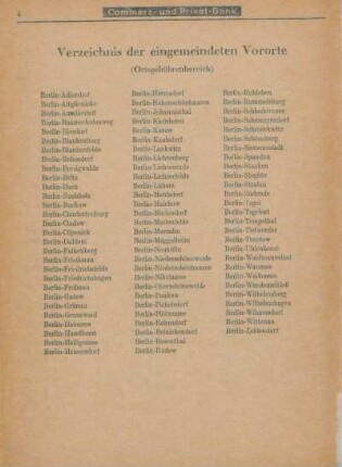 Verzeichnis der eingemeindeten Vororte