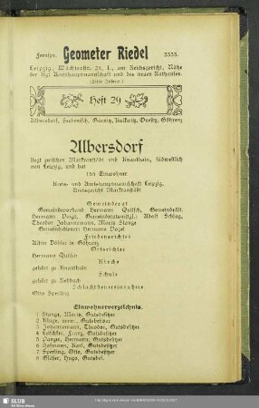 Heft 29. Albersdorf, Seebenisch, Gärnitz, Kulkwitz, Quesitz, Göhrenz