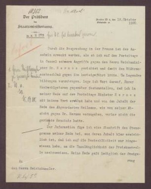 Schreiben von Otto Braun an Constantin Fehrenbach, Rechtfertigung von Otto Braun im Fall Augustin