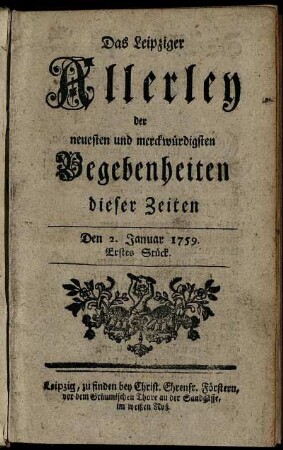 Den 2. Januar 1759. Erstes Stück.