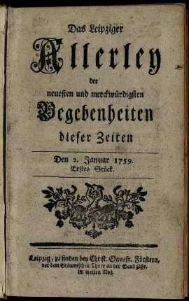 Den 2. Januar 1759. Erstes Stück.