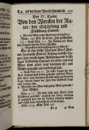 Das IV. Capitel. Von den Wercken der Natur/ der Schöpfung und Fürsehung Gottes.