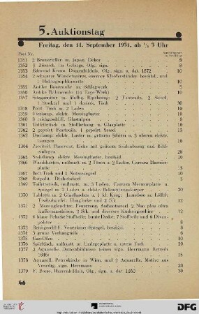 5. Auktionstag Freitag, den 11. September 1931, ½ 3 Uhr (Nr. 1351-1650)