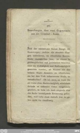 IV. Bemerkungen über zwei Gegenstände aus der Criminal-Justiz.
