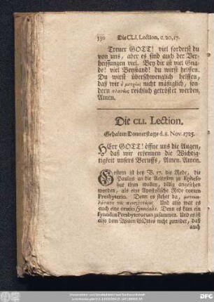 Die CLI. Lection. Gehalten Donnerstags d. 8. Nov. 1725.
