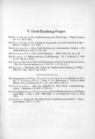 V. Groß- Hamburg-Fragen