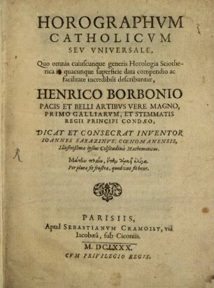 Horographum catholicum seu universale