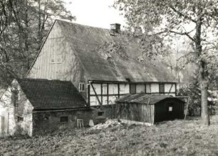 Dörnthal (Pfaffroda-Dörnthal), Hauptstraße 178. Wohnstallhaus (Hof Nr. 115). Giebel- und Hofansicht mit Anbauten