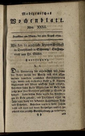 Nro. XXXI. Frankfurt am Mayn, den 3ten August 1793. - Nro. XXXV. Frankfurt am Mayn, den 31ten August 1793.