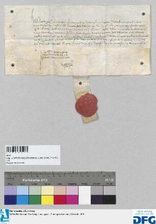 Anthonius Herzog von Lothringen, Brabant und Limburg nimmt das von der Stadt Nürnberg alljährlich zu leistende Jus in Empfang und garantiert den Fortbestand der alten Handelsprivilegien für die Nürnberger Kaufleute.