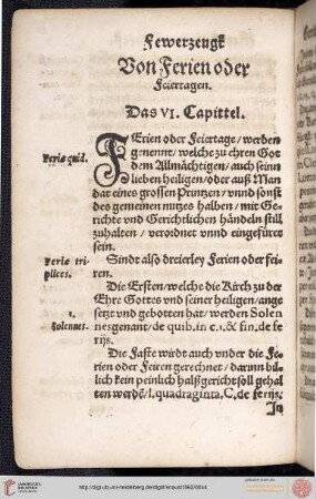 VI. Capittel: Von Ferien oder Feiertagen