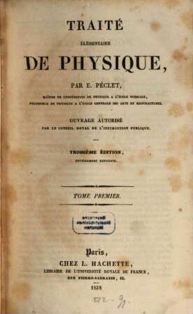 Traite elementaire de physique, 1