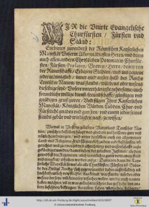 Wir die Unirte Evangelische Churfürsten, Fürsten und Ständ ...
