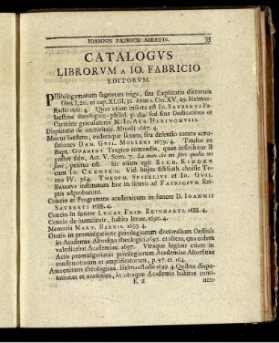 Catalogus Librorum A Io. Fabricio Editorum.