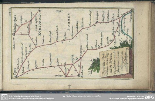 No. VI. Dopplte Post-Route von Prag nach Wienn ingleichen nach Budweis und Königsgräz