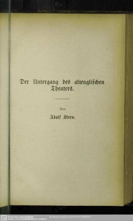 Der Untergang des altenglischen Theaters