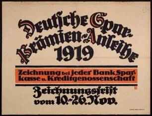"Deutsche Spar-Prämien-Anleihe". Bekanntgabe der Zeichnungsfrist der Anleihe