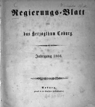 Regierungs-Blatt für das Herzogtum Coburg. 1866