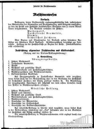 Maschinenwesen Fachrichtung allgemeiner Maschinenbau und Elektrotechnik