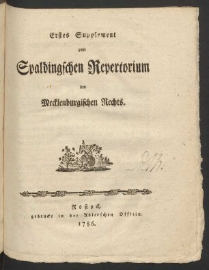 Suppl. 1: Repertorium Iuris Mecklenburgici