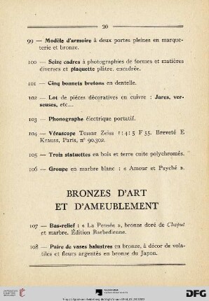 Bronzes D'art Et D'ameublement (Nr. 107-125)
